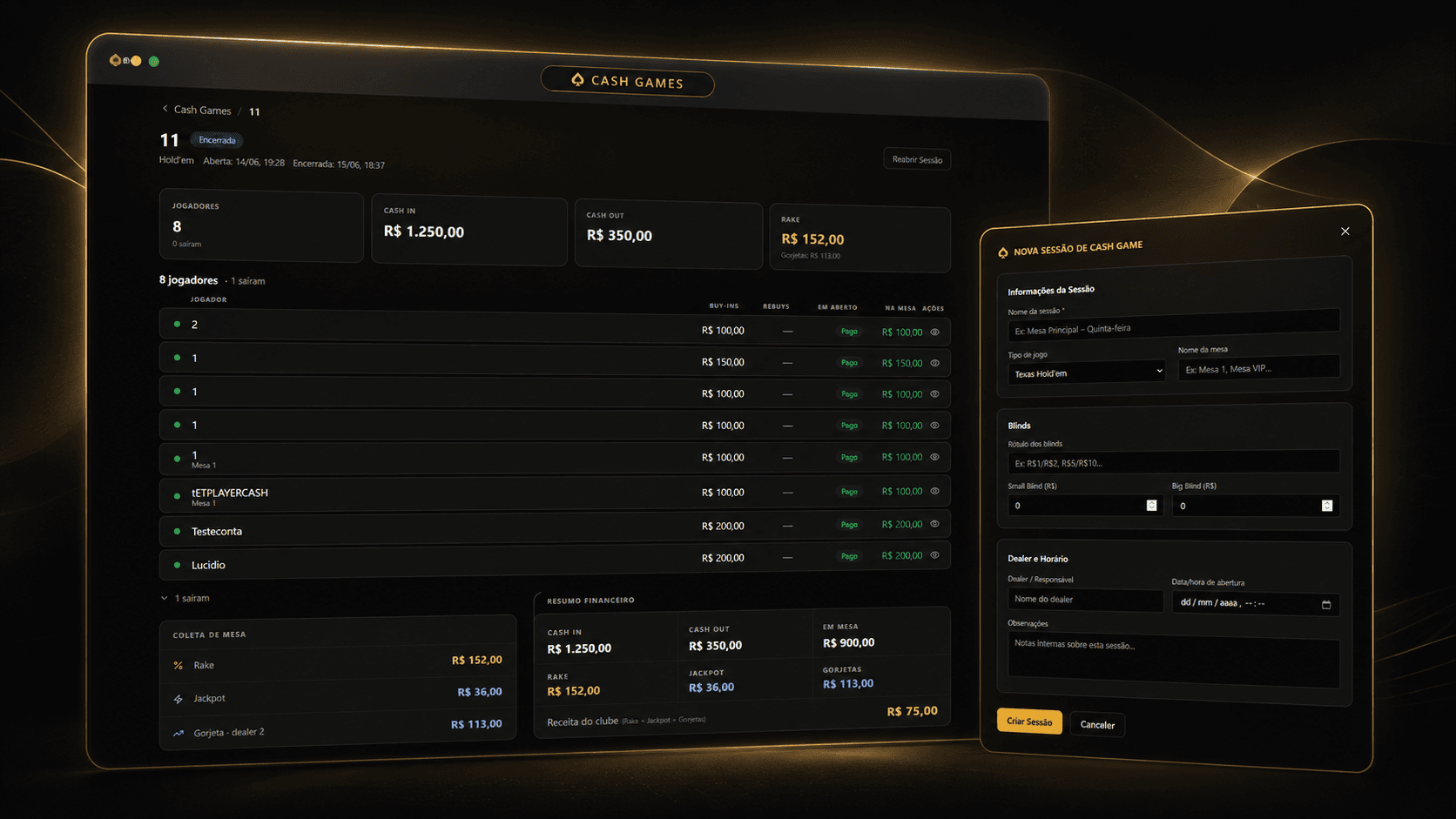 Tela de cash games do BrisaPoker