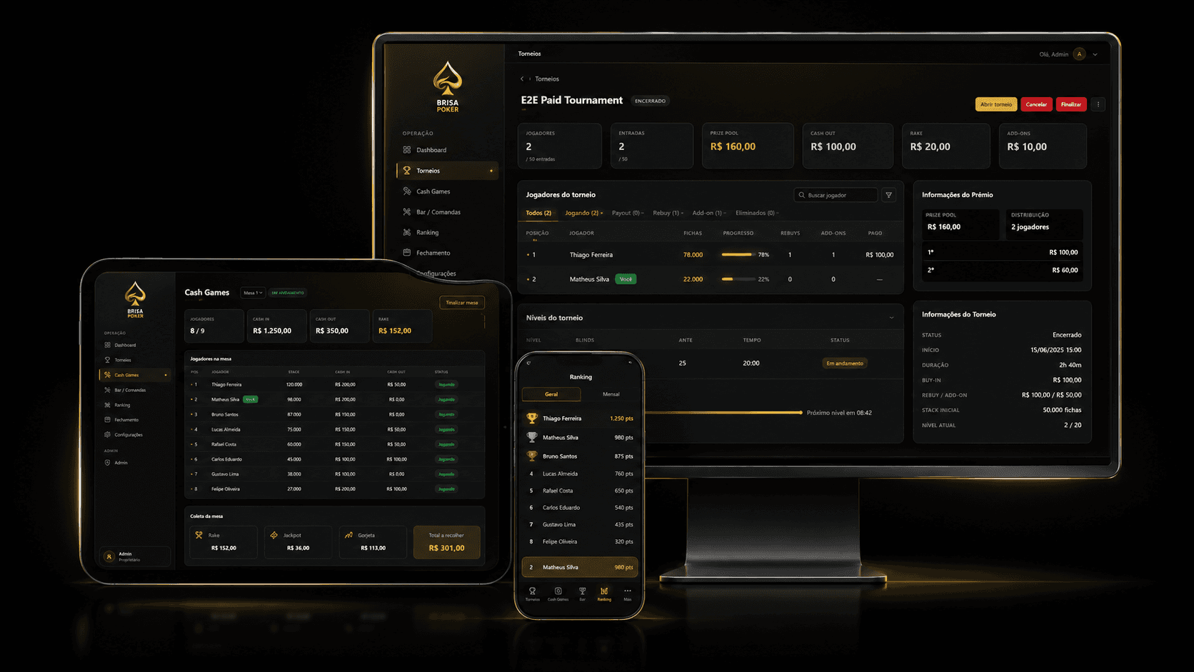 Imagem hero da BrisaPoker com desktop, tablet ou TV e phone